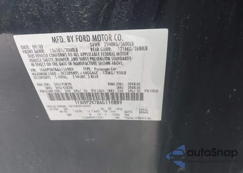 2010 Ford Taurus Sho z USA, uszkodzony, nr VIN 1FAHP2KT8AG110889